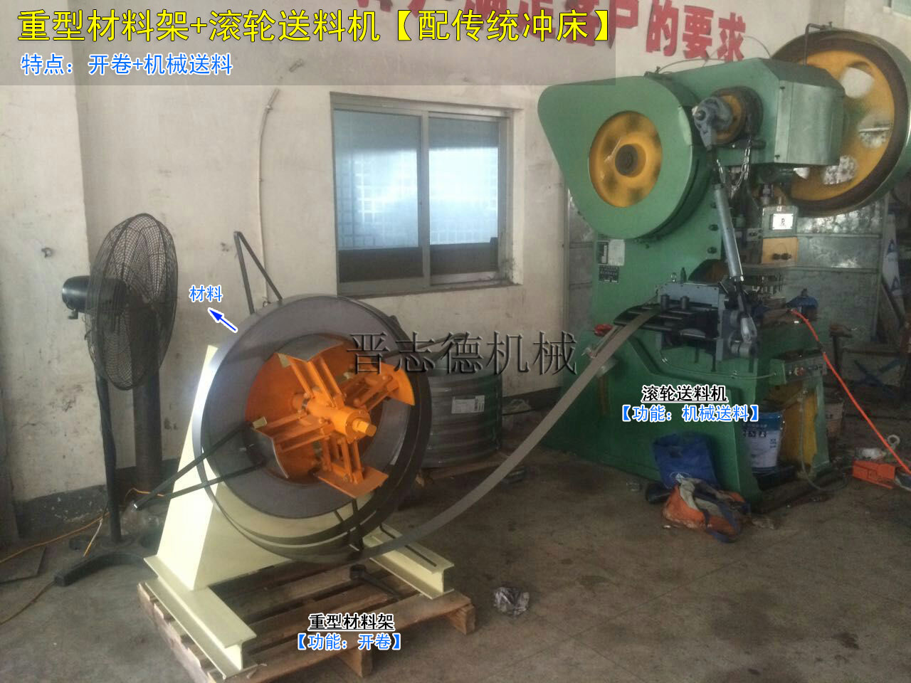 滾輪送料機使用,重型材料架配滾輪送料機,滾輪送料機配機械式沖床 滾輪送料機使用,重型材料架配滾輪送料機,滾輪送料機配機械式沖床